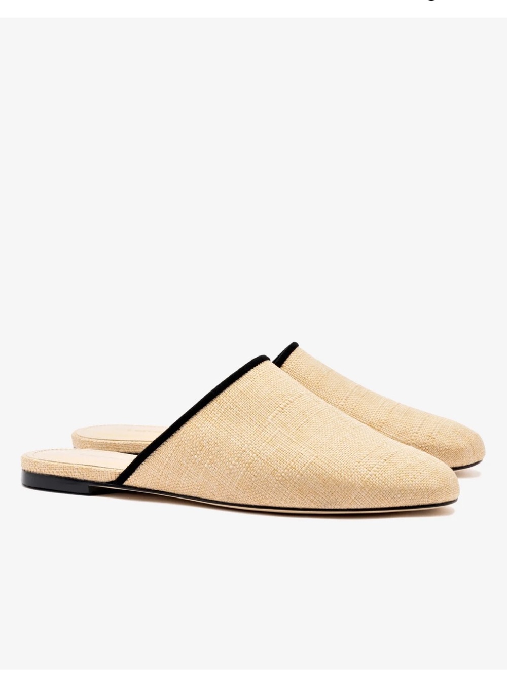 Larroude Venice Flat Mule In Beige Raffia and Leather w Black Trim Size 7.5 NIB - Picture 2 of 16